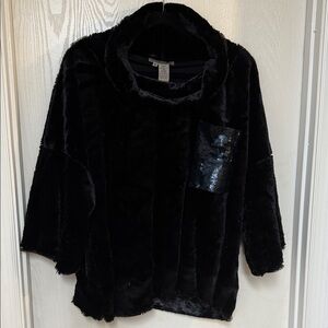 Black Fuzzy Sweater with Sequin Pocket